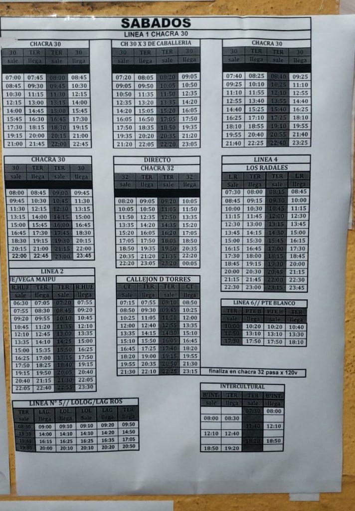 Horarios sábado