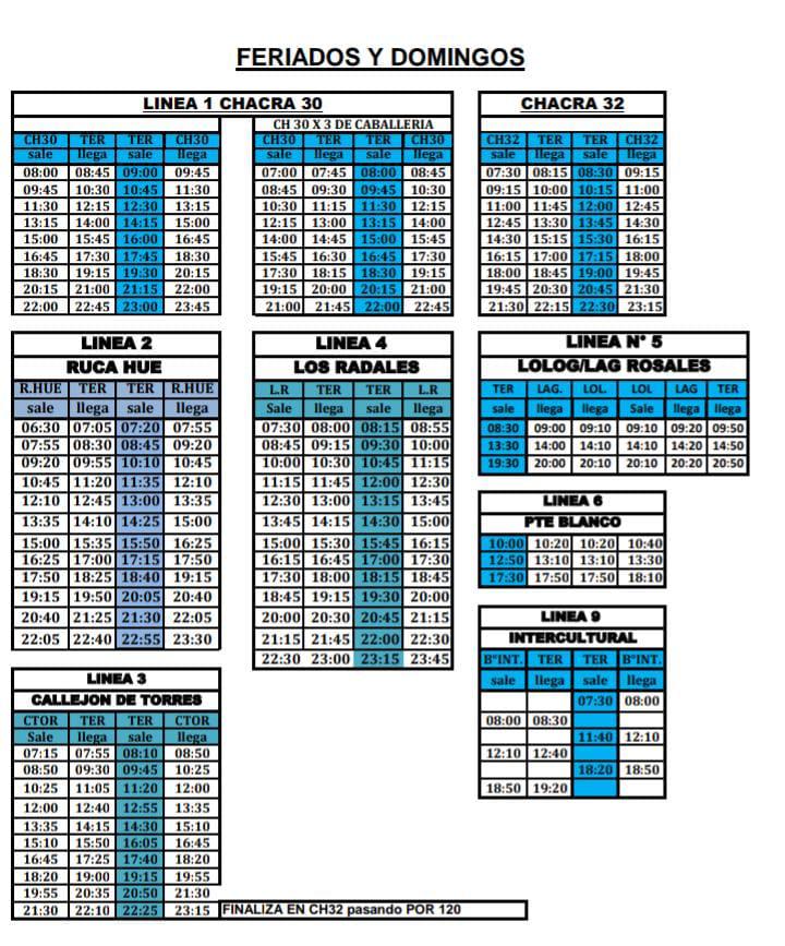Horarios expreso domingos